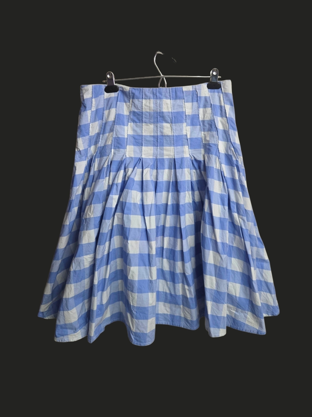 Gingham A-Line Midi Skirt in Light Blue and White